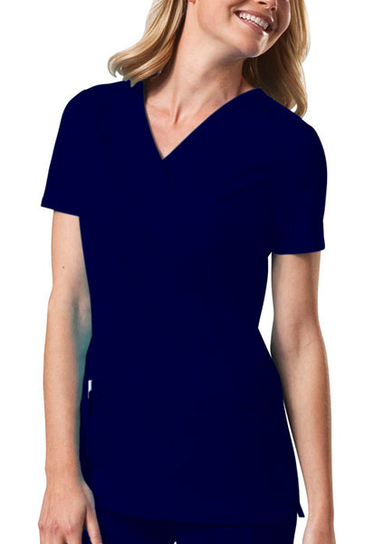 Cherokee Workwear Core Stretch Women's Mock Wrap Princess Seam Solid Scrub Top (MAR) | 4728