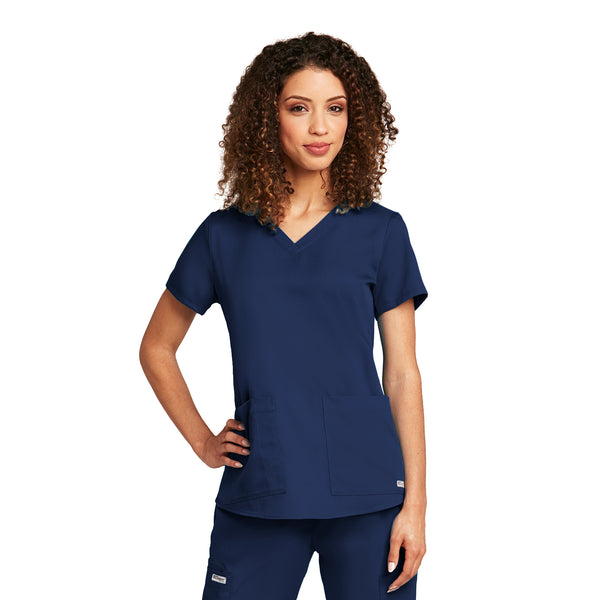 Grey's Anatomy™ Classic Women's V-Neck Shirred Back Solid Scrub Top (MAR) | 71166