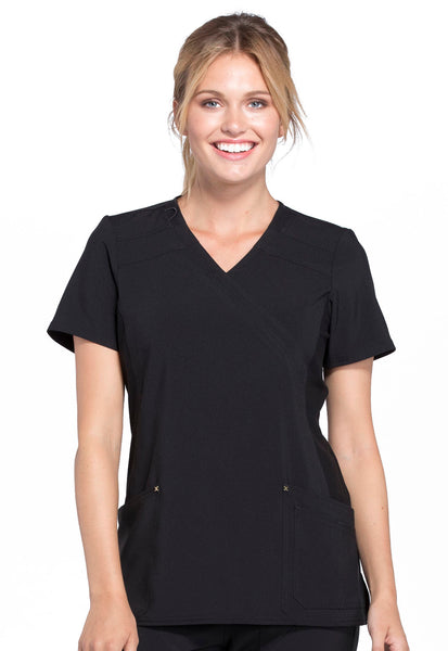 CK680 - iflex by Cherokee Women's Mock Wrap Soft Side Panel Solid Scrub Top (HES)