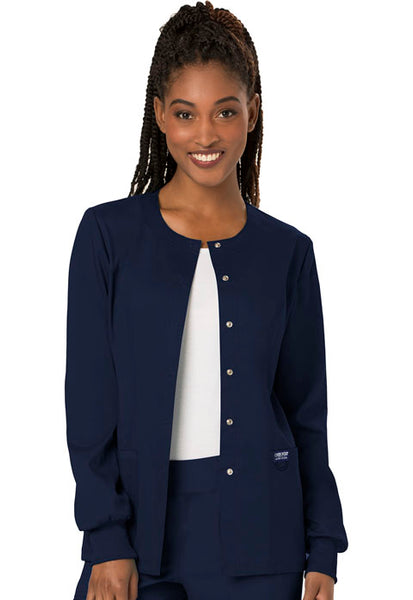 Cherokee Workwear Revolution Women's Snap Front Solid Scrub Jacket (MAR) | WW310