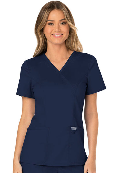 Cherokee Workwear Revolution Women's Mock Wrap Solid Scrub Top (MAR) | WW610